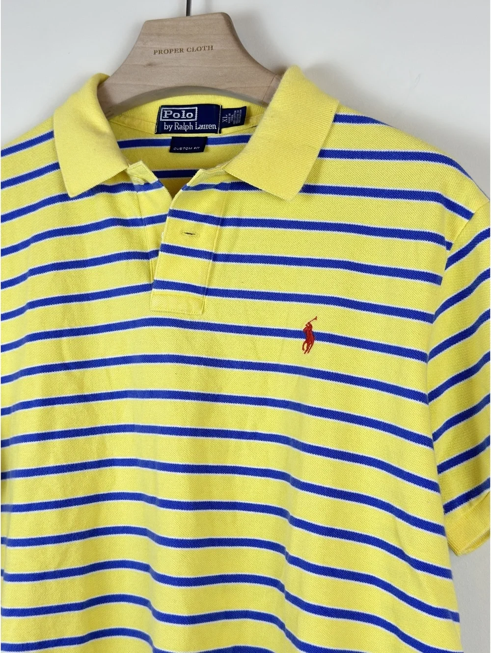 Polo Ralph Lauren Men’s XL Custom Fit Yellow Blue Striped Polo Shirt Red Pony